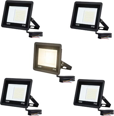 AufuN 5x100W LED Floodlights - Super Bright LED Floodlight Outdoor Spotlight IP65 Waterproof Aluminum Spotlight Light for Garden, Garage, Yard or Hotel (Warm White)
