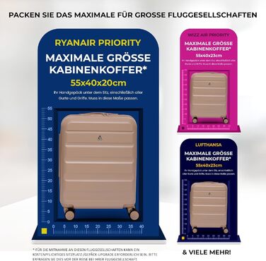 Ручний багаж Aerolite 55x40x20/23 см з 4 колесами (Beige) – сумісний з Lufthansa, Eurowings, Condor, Wizz Air