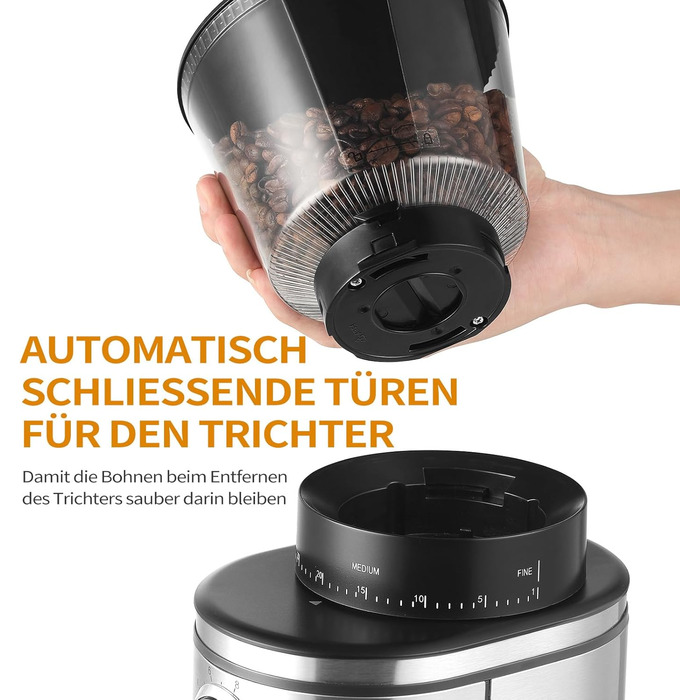 Електрична кавомолка Ollygrin Bg702s-pg: 30 ступенів помолу, для еспресо, drip, pour over, cold brew, French press, 2-12 чашок, 220V, нержавіюча сталь