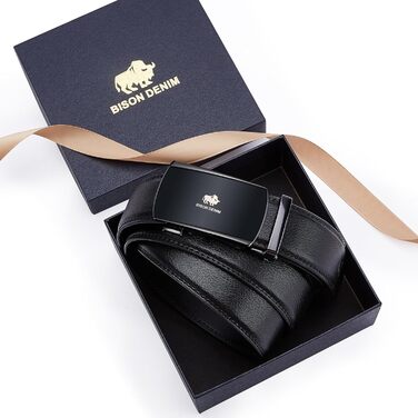 Чоловічий шкіряний ремінь BISON DENIM з автоматичною пряжкою - для бізнесу та костюмів, ширина 35 мм (чорний)