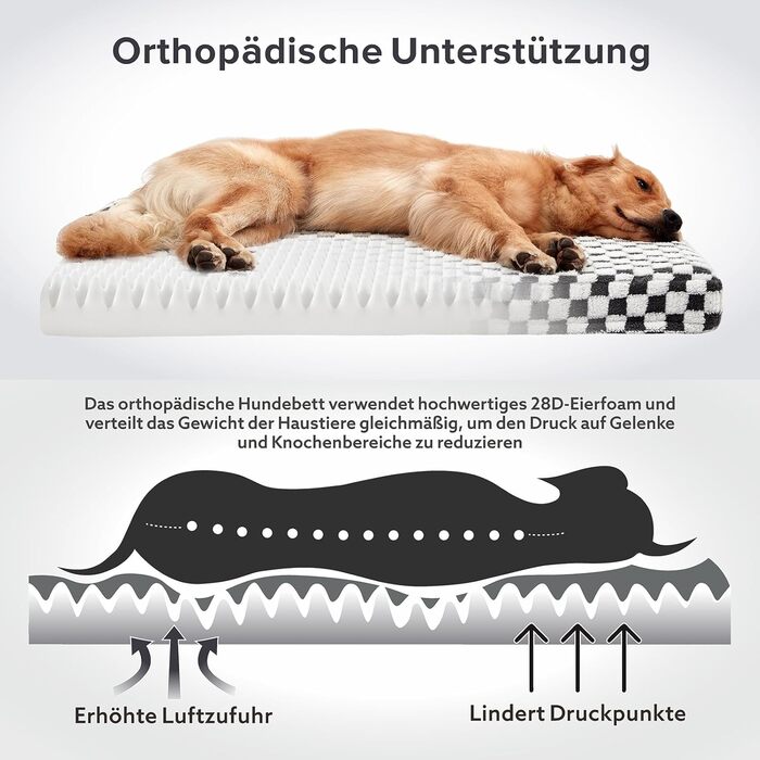 JOEJOY Extra Large Orthopedic Dog Bed, Extra Large Washable Cat Bed Dog Cushion with Memory Foam Washable Removable Waterproof Lining Orthopedic Dog Bed Gray