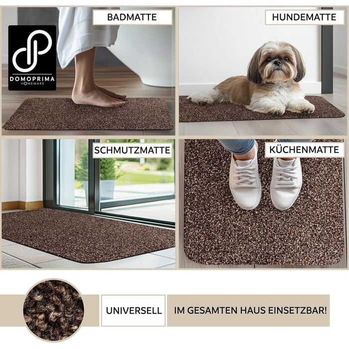 Килимок для підлоги DOMOPRIMA з мікрофібри, миючий, неслизький, надзвичайно поглинаючий та плоский – антибактеріальний, для внутрішнього та зовнішнього використання (60x40 см) (Темно-коричневий, 60x40 см)