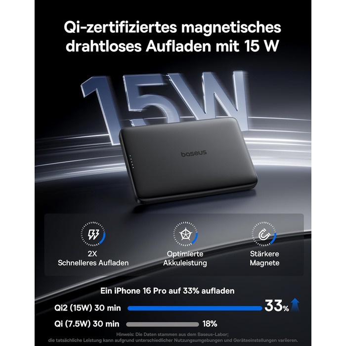 Power Bank Baseus Picogo AM41: 10000mAh, 15W Qi2 Magsafe, PD 27W, USB-C, для iPhone 17/16/15/14/13/12 (Чорний)