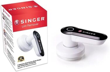 SINGER Компактний видалення ворсу та клубочків, портативний, на батарейках, з 3 лезами з нержавіючої сталі та знімним контейнером для ворсу