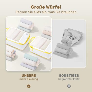 Набір з 8 компресійних органайзерів для валізи - чорний, лимонний колір