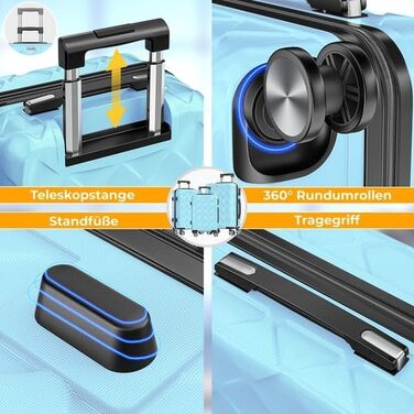 Набір валіз KESSER® 3 шт. | Валізи з ABS, кодований замок, ваги, органайзер, 360° колеса | Ручна поклажа та великі валізи для подорожей та бізнесу (Скай Блю)