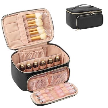 Косметичка для жінок, велика сумка для макіяжу, дорожня косметичка-кофр для жінок, сумка для макіяжу, косметична сумка з ручкою та роздільниками (чорний)