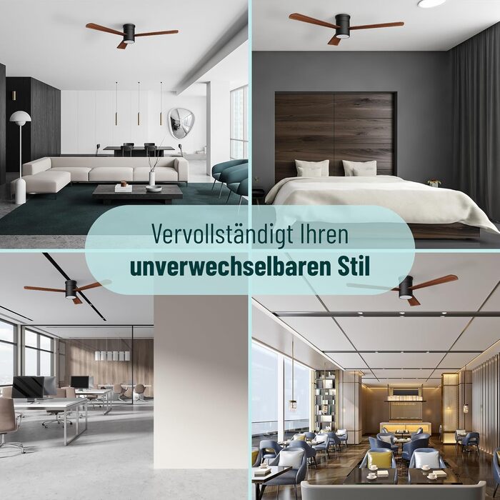 Стеляний вентилятор Noaton® Fornax Weiß з підсвічуванням, діаметр 132 см, DC мотор 40 Вт, регульоване LED-освітлення 22 Вт, 3 колірні температури, пульт дистанційного керування, таймер, продуктивність повітря до 185 м³/хв (Zoya BD)