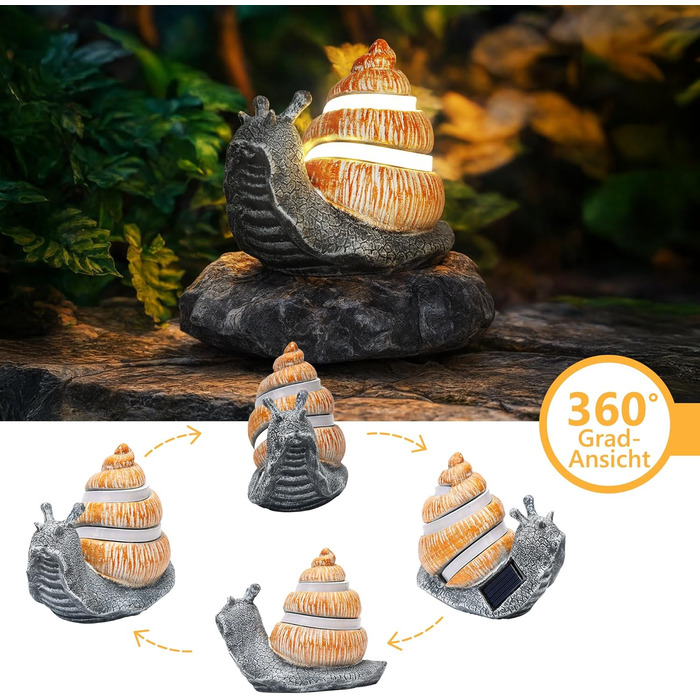 FLOWood Solar Garden Figurines, Snail's Pace Garden Decor for Outdoors with LED Strips, Home Balcony Decoration, Cute Figurines, Kawaii Gifts for Women/Mom, Room Decor for Terrace