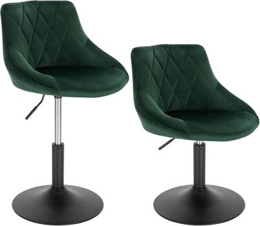 WOLTU Adjustable Velvet Bar Stool with Backrest - Swivel, Dark Green - Set of 2