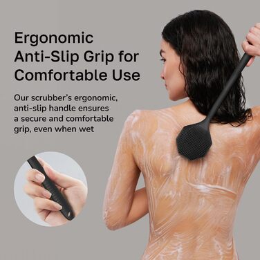 Силіконовий скребок для спини з довгою ручкою - восьмикутна щітка для тіла для душу, ванни та пілінгу. Очищення шкіри, пілінг спини та ніжний силіконовий губка. Легке миття тіла.