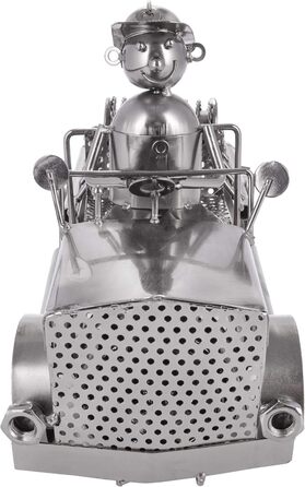 BRUBAKER Wine Bottle Holder Fire Department - Fire Truck Metal Sculpture Bottle Stand - 32 cm Metal Figure Wine Gift for Firefighters - with Greeting Card