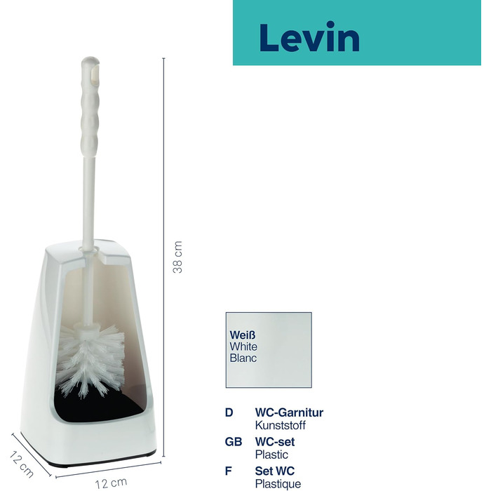 Набір для чищення унітазу Levin, щітка з контейнером, 38 см, білий