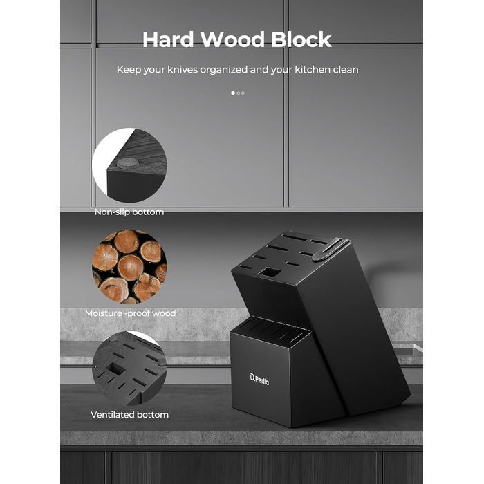 D.Perlla 15-Piece Self-Sharpening Knife Block Set - Professional Stainless Steel Kitchen Knife Set with Ergonomic Handles & Wooden Block