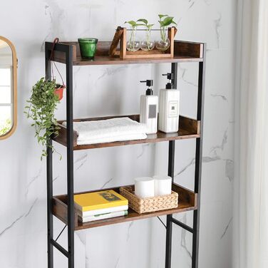 VASAGLE Toilet Shelf, 3 Tiers, Bathroom Shelf, Space-Saving, Easy to Assemble, for Laundry Room, Industrial Style, Rustic Brown and Black, BTS002B01