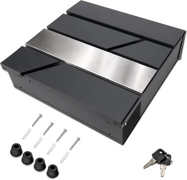 Поштовий ящик Verda з газетницею, нержавіюча сталь, антрацит, 37x37x11 см, з ключами, вікном та табличкою для імені - сучасний вуличний поштовий ящик