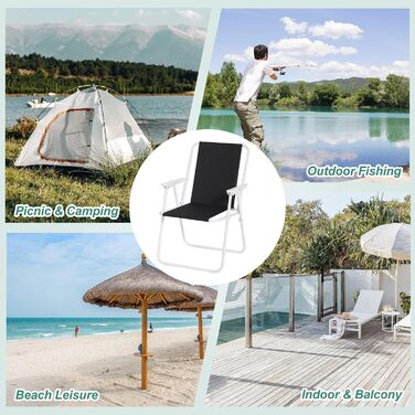 WOLTU Folding Camping Chairs, 2-Pack, Folding Chair, Comfortable Folding Stool, Lightweight Fishing Chair with Armrests for Picnic, Outdoor, Hiking, Garden, Balcony, (Black)
