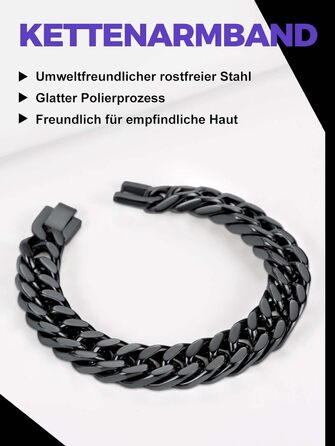 Чоловічий браслет Richsteel з нержавіючої сталі сріблястого/золотого/чорного кольору, ширина 12 мм, довжина 19 см, кубинський ланцюг, подарункова коробка