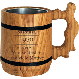 Giftissimo Birthday Gift - Personalized Wooden Beer Stein with Name + Design - Birthday Gift for Men, Women, Beer Fans - Beer Hump as a Beer Gift, Gifts