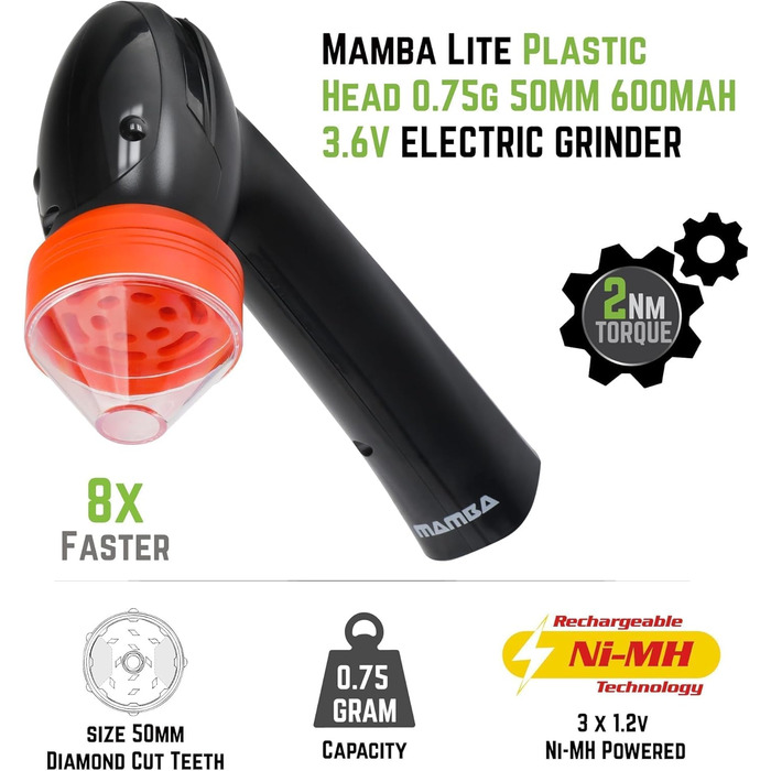 Електрична портативна млинка для спецій Mamba, 0,75 г, помаранчева, USB, для одноручної роботи, подрібнювач для спецій, трав і пилку