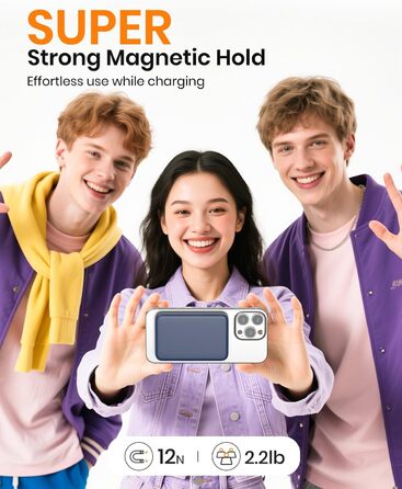 Power Bank A ADDTOP 10000mAh з підтримкою PD 20W та бездроговою зарядкою. LED дисплей, USB-C In/Out, сумісний з iPhone 17/16/15/14/13/12/Pro Max (Блакитний)