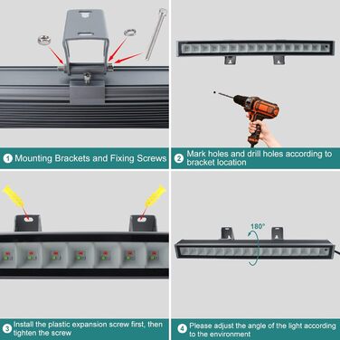 RGB LED Floodlight, 48W RGB Wallwasher Light, LED Bar Light Effects IP66 Waterproof Smart Party Lights with Remote Control and APP Control for Outdoor Indoor Tree Party Garden