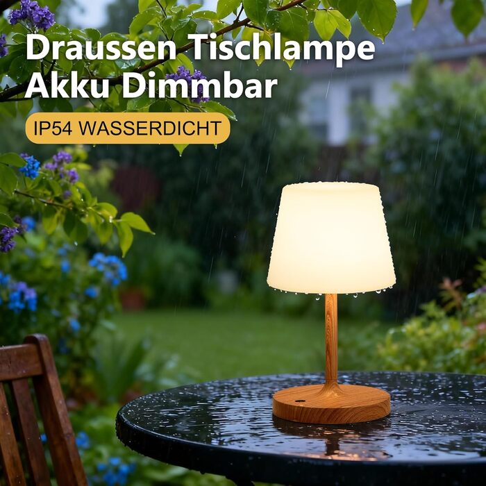 Світлодіодна настільна лампа бездротова з сенсорним керуванням, акумуляторна, з регулюванням яскравості та функцією пам'яті для спальні, кафе, вулиці, з імітацією текстури дерева