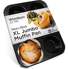 Wrenbury Pro XL Jumbo Muffin Tin – non-stick coating, 9.5 cm large muffin tin – giant cupcake molds for 6 cups