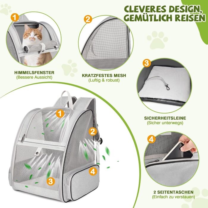 Рюкзак для тварин ALLSOPETS - дихаючий, для котів та собак, маленьких порід, з безпечними ременями. Ідеально для подорожей та активного відпочинку (світло-сірий)