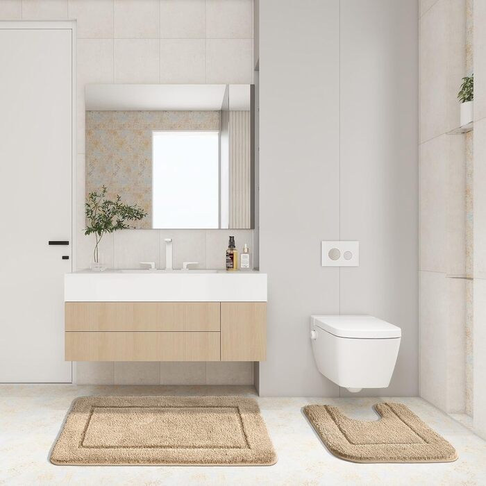 SOANNY Bath Mat Set - 2 Pack Microfiber Bathroom Rugs - Non-Slip, Water Absorbent - 53x86 cm & 50x50 cm