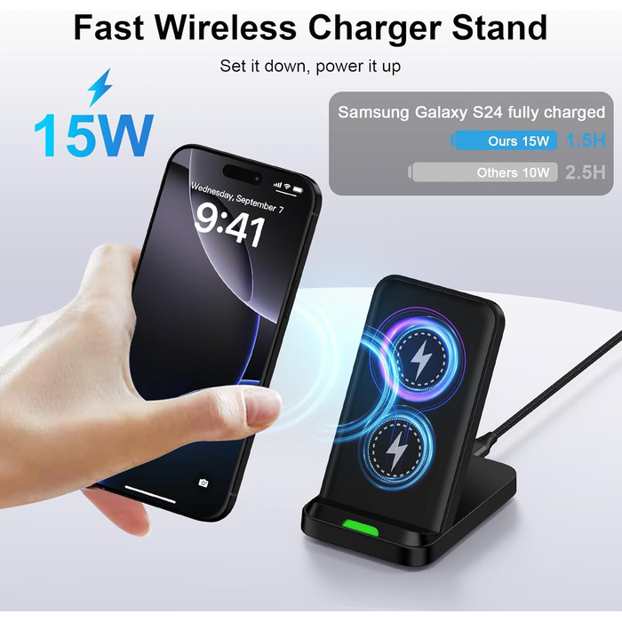 Бездротовий зарядний пристрій 15W: сумісний з Google Pixel, Samsung Galaxy, iPhone. Підставка для швидкої зарядки (V027)