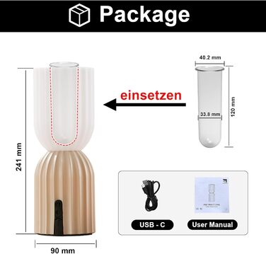 Світлодіодна настільна лампа бездротова акумуляторна, RGB з USB-C, димується, IP54, бежева для вітальні, балкона, саду