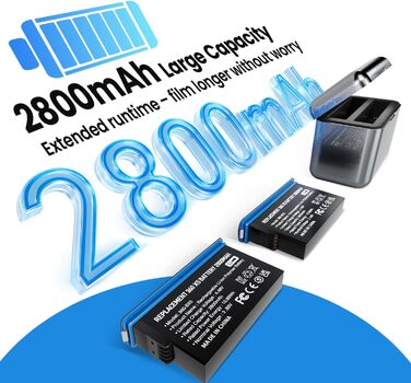 Комплект акумуляторів для Insta360 X5: 2 шт. по 2800mAh та швидкий зарядний пристрій 36W