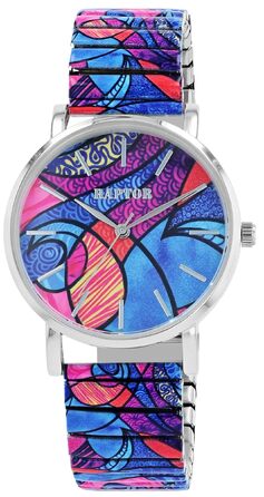 Жіночий кольоровий наручний годинник Raptor Colorful Edition з розтяжним ремінцем (Блакитний/Червоний) — стильний аксесуар для жінок та літніх людей