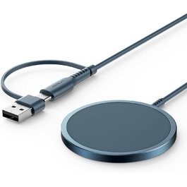 Бездротовий зарядний пристрій JSAUX MagSafe 15W, сумісний з iPhone 17 Air Pro Max, iPhone 16/15/14/13/12, AirPods 3/2, блакитний