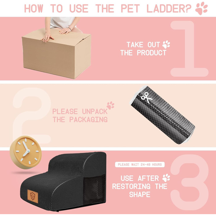 Myiosus Dog Stairs for Bed, 2-Step Foam Pet Stairs for Sofa with Removable Waterproof Cover, Non-Slip Dog Ramp Ladder for Small Dogs and Cats, 40 x 40 x 30 cm, Black