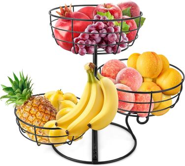 Багатоярусна підставка для фруктів Obst Etagere, чорна. 3 яруси, для кухні, вітальні, їдальні. Організація зберігання, економія місця.