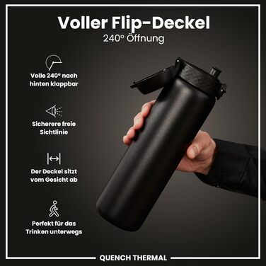 Ion8 Vacuum Insulated Stainless Steel Water Bottle, 1 Liter, 920 ml, Leak-Proof, One-Handed Opening, Secure Locking, Dishwasher Safe, Carrying Handle, Durable, Ideal for Sports and Yoga