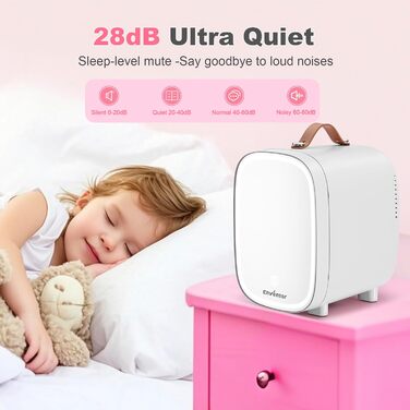 Mini-холодильник Enventor на 6 банок: косметичний холодильник з регульованим LED-дзеркалом, AC+12V DC, охолоджувач та нагрівач для спальні, дому, авто/догляду за шкірою та харчовими продуктами (білий, 4L)