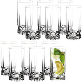 KADAX Drinking Glasses Set of 12, made of high-quality glass, water glasses, thick-walled juice glasses, ribbed glasses for water, drinks, juice, party, cocktail glasses, beverage glasses (Set of 12, 325ml tall)