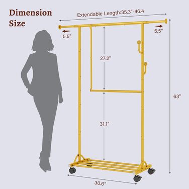 Кледистанд FAVOOOSTY на колесах: мобільний, металевий, регульований, чорно-білий (золотий), 89.50×39.00×161.20 см