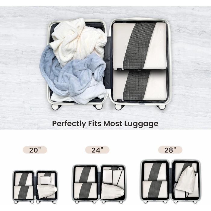Набір органайзерів для валізи з компресією, 6 шт. - Кубики для пакування одягу, білий (Elfenbein) - Організація багажу в дорогу