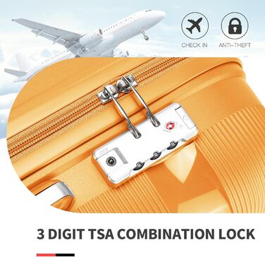 Чемодан для ручної поклажі з 4 колесами, оранжевий, з TSA-замком та YKK-блискавкою, з косметичкою