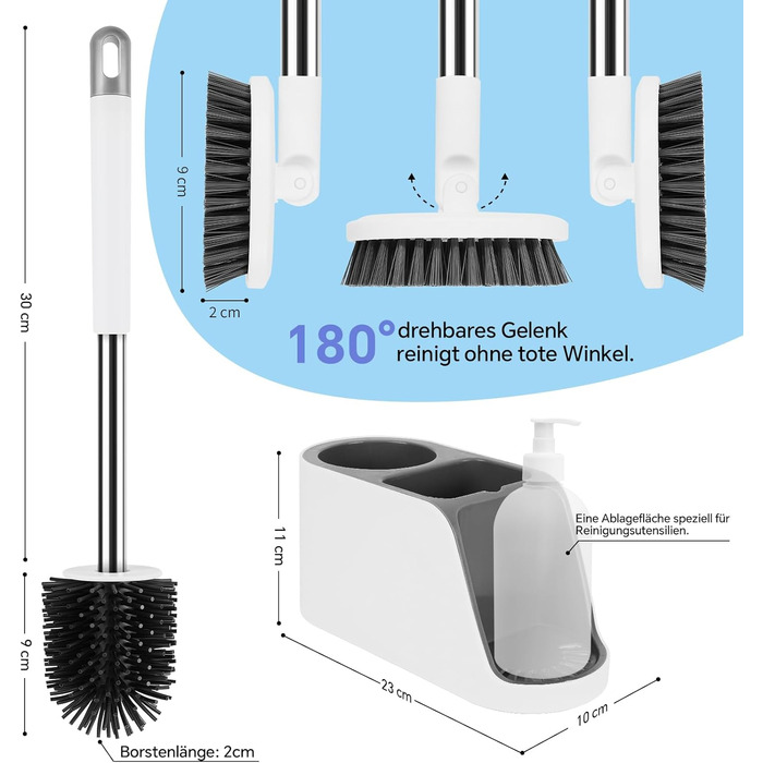 Силіконова щітка для унітазу Klobürste з підставкою, настінна без свердління, сіро-біла