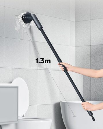 HOTO Electric Cleaning Brush with Extension Handle, IPX7 Waterproof, 6 Replaceable Brush Heads – For Floors, Tiles, Glass, and Toilets – Ideal for Bathroom, Kitchen, and Car (Dark Grey)