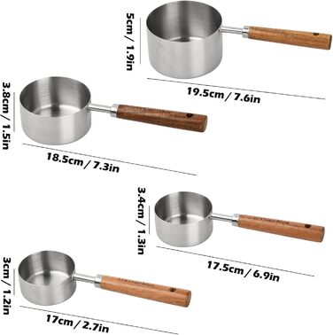 Набір мірних ложок та чашок мідного кольору, 4 шт. для кухні: 60мл, 80мл, 125мл, 250мл. Нержавіюча сталь, дерев'яна ручка