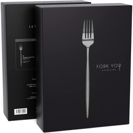 Набір столових приборів FORK YOU, 16 предметів, чорний матовий, нержавіюча сталь, для 4 осіб, придатний для посудомийної машини, подарунковий набір у коробці