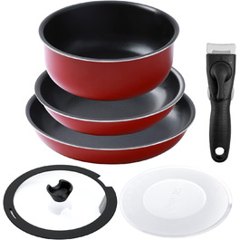 Набір каструль та сковорідок Motase 6 предметів з антипригарним покриттям, знімні ручки, легкий алюміній, підходить для індукційних плит, червоний