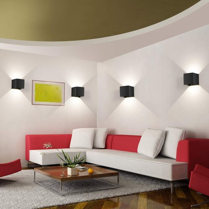 LED-стінні світильники LEDMO 4 шт. 12W, регульований світловий потік, тепле біле світло, IP65, вологостійкі, чорні