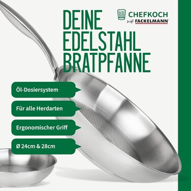 Fackelmann Chefkoch 2-Piece Stainless Steel Fry Pan Set - 28cm & 24cm - Induction & Dishwasher Safe